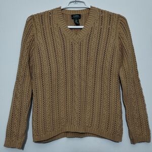 Lauren Ralph Lauren V-neck Cable Knit Pullover Sweater Fisherman Preppy Sz M